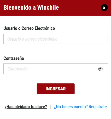 Pantalla de login Winchile Casino
